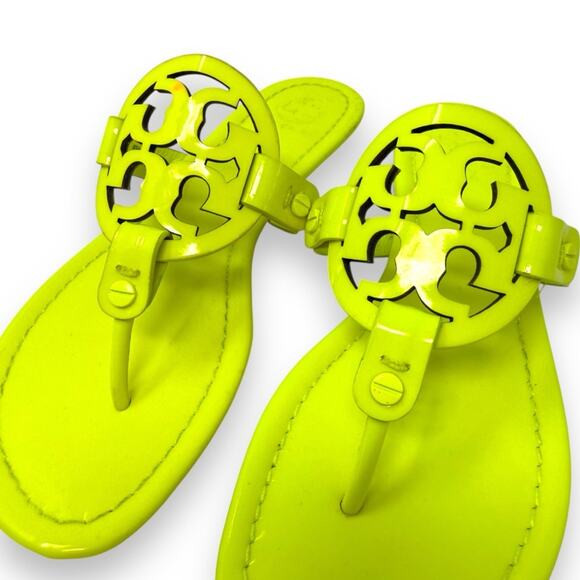 Tory Burch Patent Leather Miller Sandal Fluorescent Neon Yellow 6 Women’s - Picture 3 of 11